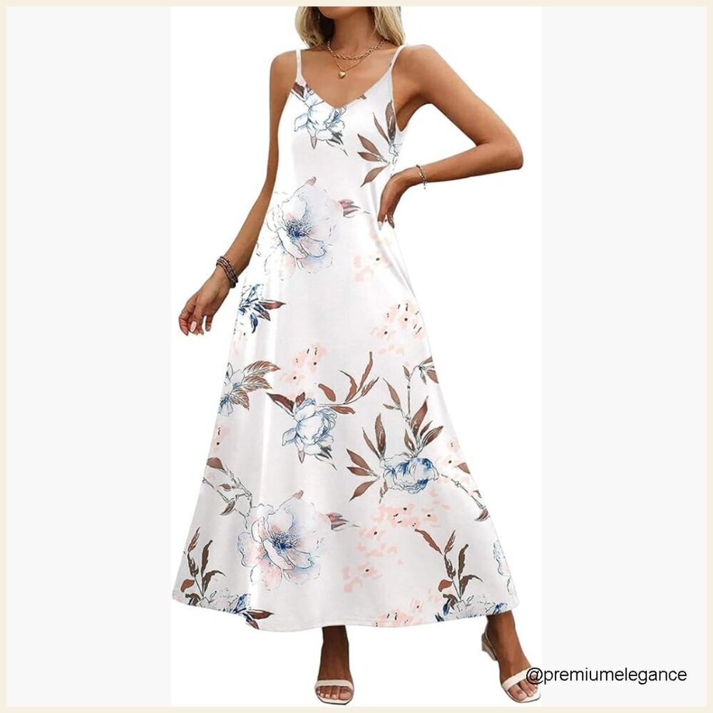 Maxi Dress Spaghetti Strap Boho Floral Beach Sundress Casual Summer